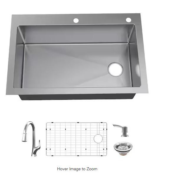 Photo 1 of AIO Dolancourt 33 in. Drop-in/Undermount 18G Stainless Steel Single Bowl Kitchen Sink with Pull-Down Faucet
