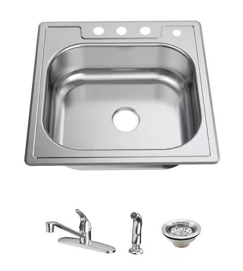 Photo 1 of All-in-1-Drop-In Stainless Steel 25 in. 4-Hole Single Bowl Kitchen Sink with Faucet and Sprayer
