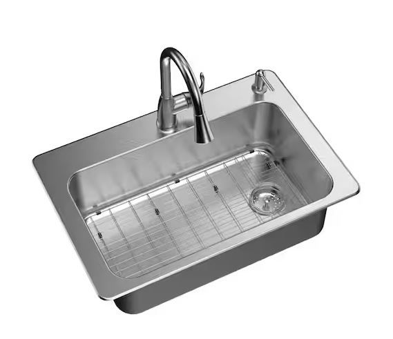 Photo 1 of All in-One 33 in. Drop-in/Undermount Single Bowl 18 Gauge Stainless Steel Kitchen Sink with Pull-Down Faucet/Strainer
