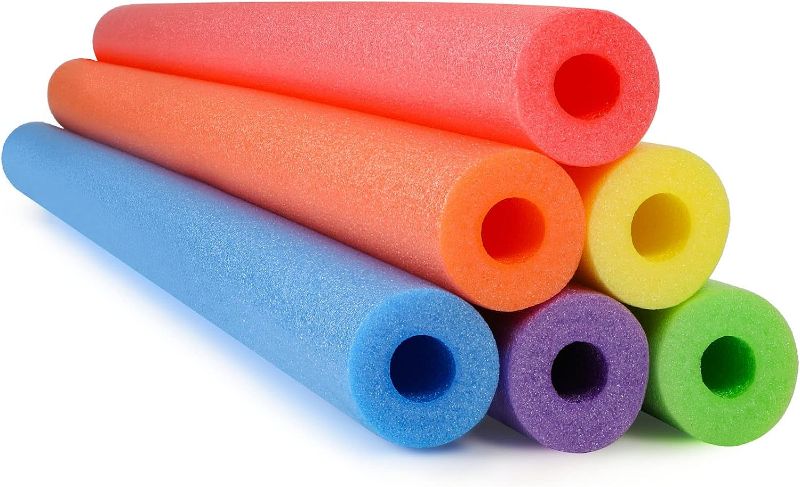 Photo 1 of 6 Pack Pool Noodles Foam Swim Noodles 52 Inch Jumbo Hollow Swimming Pool Noodle Bulk Bright Pool Noodles Floats Heavy Duty for Swimming Floating Craft Projects Padding Bumper
