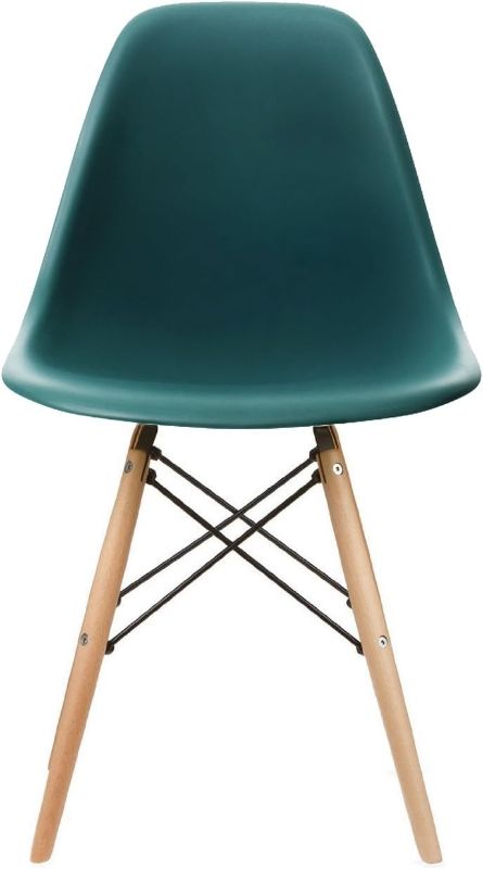 Photo 1 of 2xhome Teal - DSW Molded Plastic Shell Bedroom Dining Side Ray Chair with Brown Wood Eiffel Dowel-Legs Base Nature Legs
