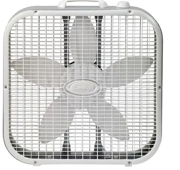 Photo 1 of 20 in. 3 Speeds Box Fan in White with Save-Smart Technology for Energy Efficiency, Carry Handle
