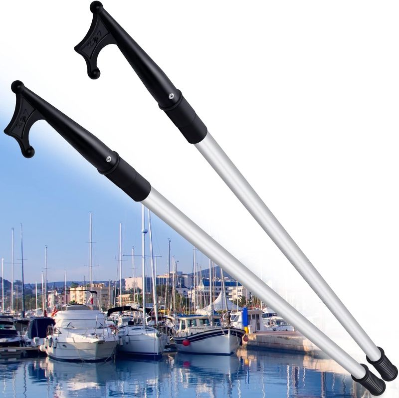 Photo 1 of 2 Pcs Telescoping Boat Hook Sturdy Aluminum Pole Scratch Resistant Floating Telescopic Boat Accessories to Reach Further for Marine Docking Grappling Push Stick Pontoon
