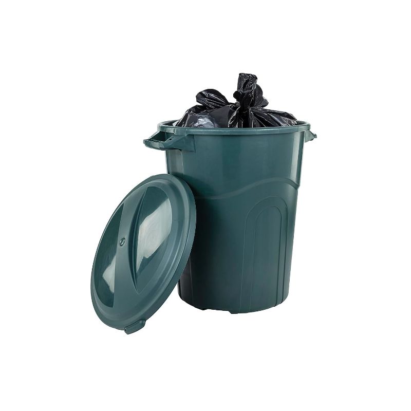 Photo 1 of 30 Gallon Garbage Can, ECO Green, Easy to Carry Garbage Can with Sturdy Construction, Pass-Through Handles & Attachable Click Lock Lid, Indoor or Outdoor Use,