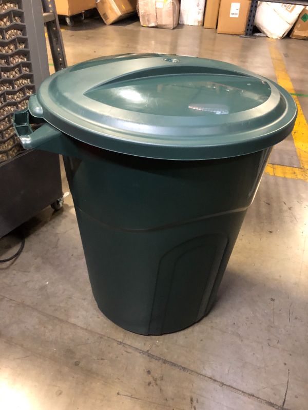 Photo 1 of 30 Gallon Garbage Can, ECO Green, Easy to Carry Garbage Can with Sturdy Construction, Pass-Through Handles & Attachable Click Lock Lid, Indoor or Outdoor Use,