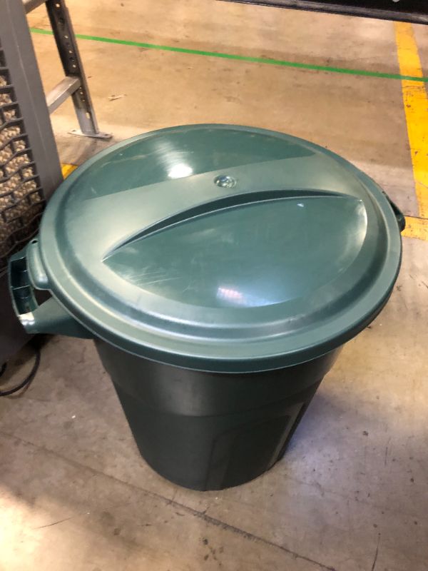 Photo 1 of 30 Gallon Garbage Can, ECO Green, Easy to Carry Garbage Can with Sturdy Construction, Pass-Through Handles & Attachable Click Lock Lid, Indoor or Outdoor Use,