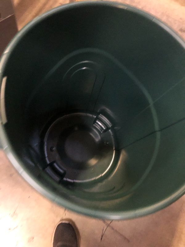 Photo 1 of 30 Gallon Garbage Can, ECO Green, Easy to Carry Garbage Can with Sturdy Construction, Pass-Through Handles & Attachable Click Lock Lid, Indoor or Outdoor Use,