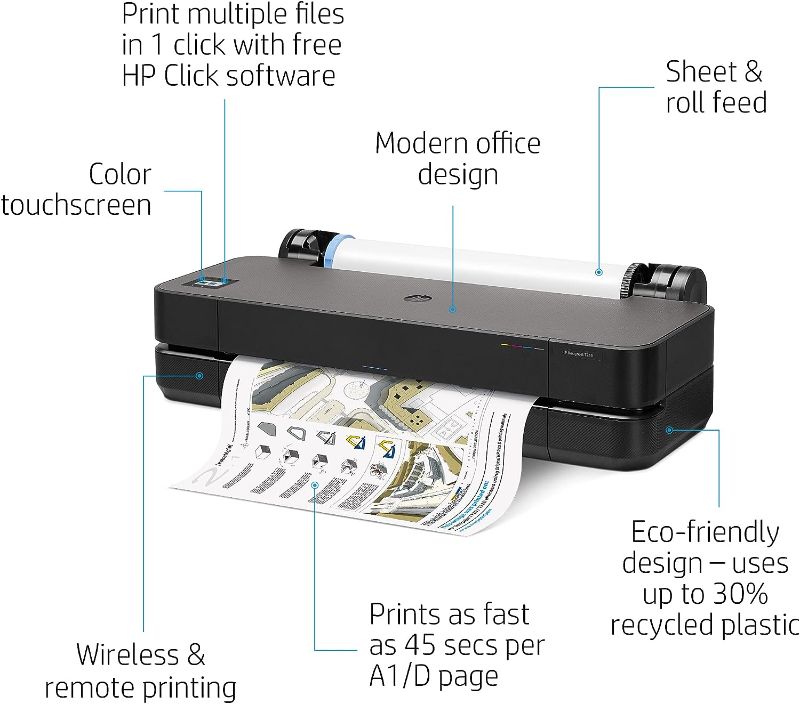 Photo 3 of HP DesignJet T210 Large Format 24-inch Plotter Printer, with Modern Office Design (8AG32A), Black