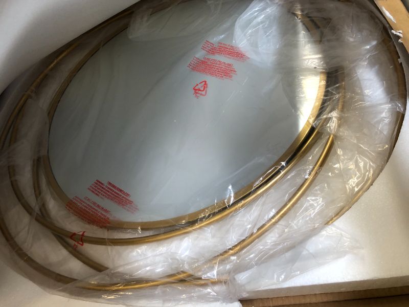 Photo 1 of 36"*36" Round Bathroom Mirror with Anti-Rust Metal Frame, Wall Mounted Mirror, No Stand, Large Fashion Decor Mirrors for Living Room, Bedroom, Entryway (Gold)