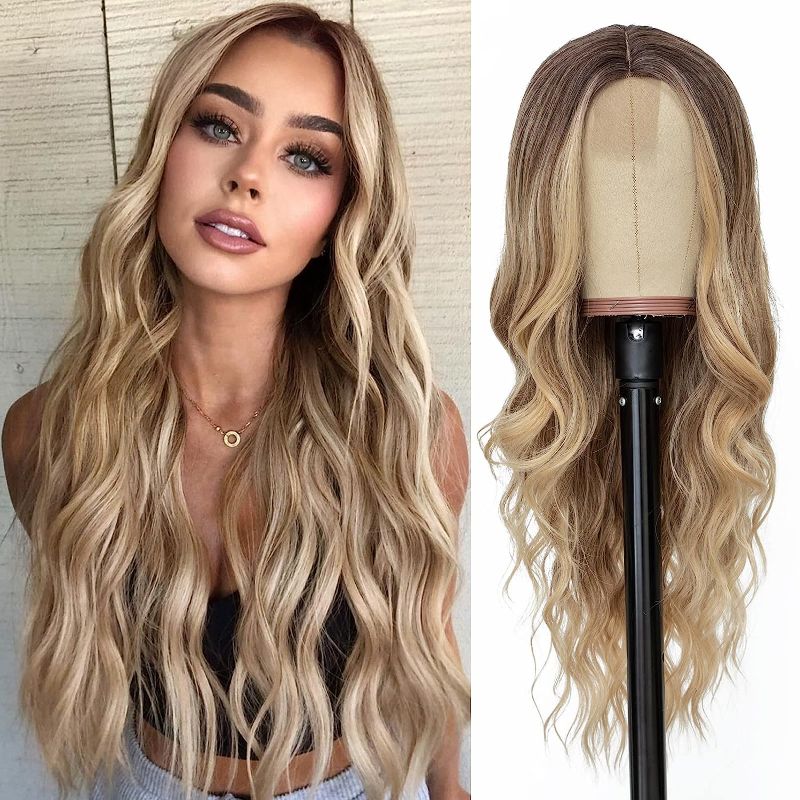 Photo 1 of NAYOO Long Ombre Blonde Wavy Wig for Women 26 Inch Middle Part Curly Wavy Wig Natural Looking Synthetic Heat Resistant Fiber Wig for Daily Party Use (Ombre Blonde)
