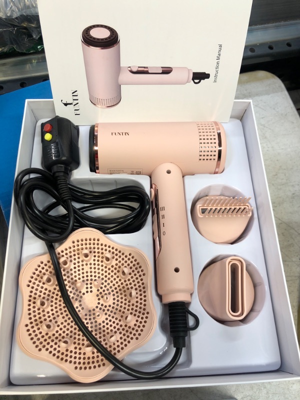 Photo 2 of FUNTIN Hair Dryer, Blow Dryer with Diffuser 2023 Updated 1800w, Ionic for Women Curly 4c Thick Hair Pink

