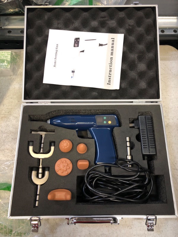 Photo 2 of 1100N Chiropractic Adjusting Tool Instrument Electric Impulse Gun Actuator Massager Professional Massage Equipment Magnetic Therapy Massage Gun (Blue)
