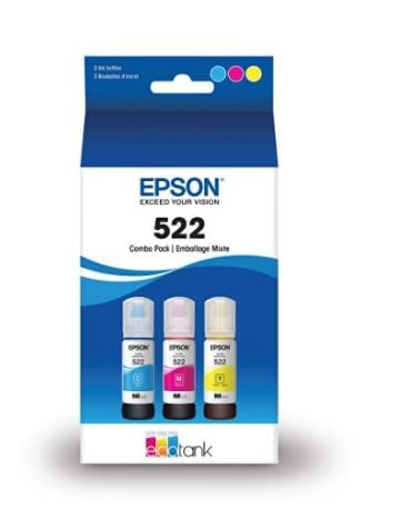 Photo 1 of EPSON T522 EcoTank Ink Ultra-high Capacity Bottle Color Combo Pack (T522520-S) & T522 EcoTank Ink Ultra-high Capacity Bottle Cyan (T522220-S) for Select Epson EcoTank Printers Ink 