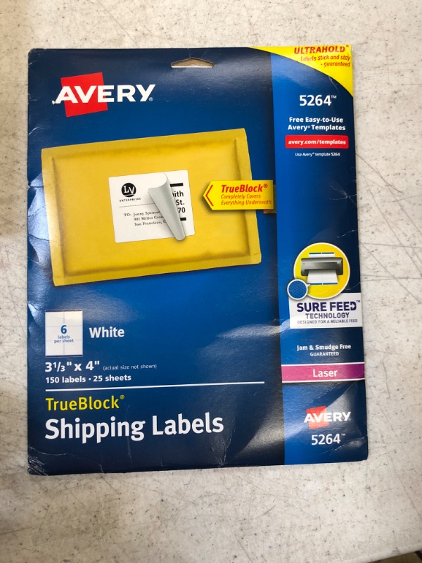 Photo 2 of Avery Shipping Labels, TrueBlock Technology, Permanent Adhesive, 3-1/3" x 4", 150 Labels ( 5264)