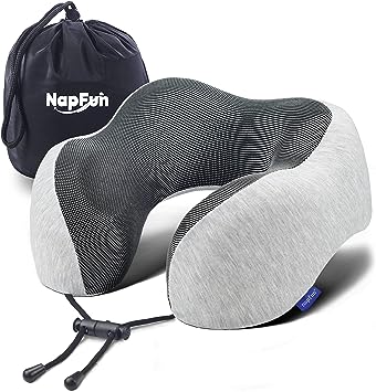 Photo 1 of napfun Neck Pillow for Traveling, Upgraded Travel Neck Pillow for Airplane 100% Pure Memory Foam Travel Pillow for Flight Headrest Sleep, Portable Plane Accessories, Light Grey
