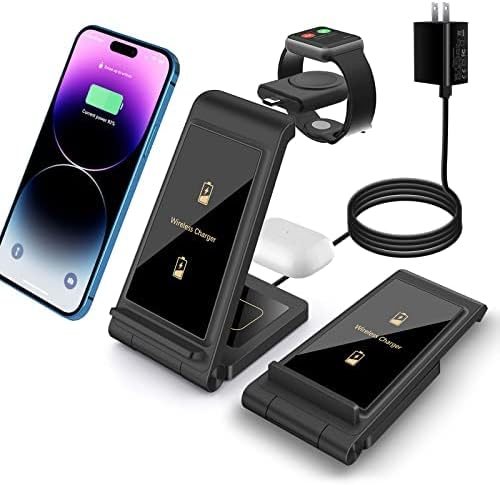 Photo 1 of Wireless Charging Station, VNBBT 3 in 1 Foldable Wireless Charger Stand Dock Fast Charge for iPhone 14/13/12/11/Pro/X/Max/XS/XR/8/Plus, for Apple Watch 8/7/6/5/4/3/2, for Airpods 3/2/Pro (Black)
