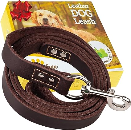 Photo 1 of ADITYNA Leather Dog Leash 6 ft x 3/4 inch - Soft and Strong Leather Leash for Large and Medium Dog Breeds - Heavy Duty Dog Training Leash (Brown)
