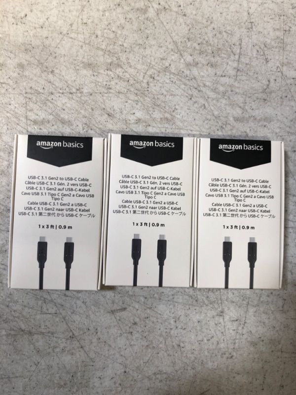 Photo 2 of 3 PACK Amazon Basics Fast Charging 60W USB-C3.1 Gen2 to USB-C Cable - 3-Foot, Black for Laptop