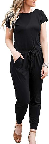 Photo 1 of DouBCQ Womens Casual Short Sleeve Jumpsuits Elastic Waist Jumpsuit with Pockets S