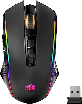 Photo 1 of Redragon Gaming Mouse, Wireless Mouse Gaming with RGB Backlit, 8000 DPI, PC Gaming Mice with Fire Button, Macro Editing Programmable Mouse Gamer,70Hrs for Windows/Mac, Rechargeable, Black, M910-KS