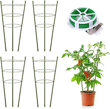 Photo 1 of 4 Pack Plant Support Tomato Cages for Garden, 18 Inches Small Tomato Cages and Supports with Adjustable Rings for Garden Pots, Plant Stakes Tomato Trellis Rings for Climbing Plants