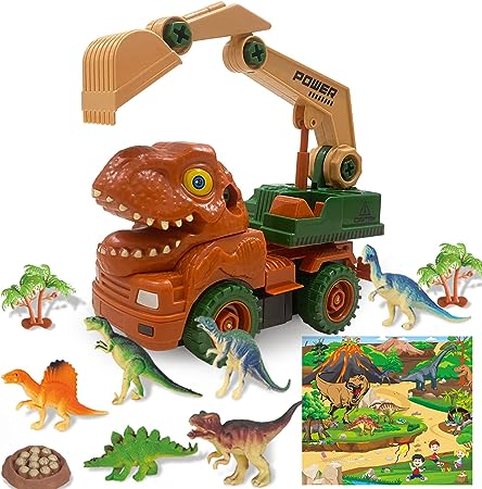 Photo 1 of 2 PACK --- JUMEI Dinosaur Excavator Transport Truck Playset,Dinosaur Truck,Dinosaur Transport Car Carrier Truck with Dinosaur Toys,Dino Cars Set for 3 4 5 6 7 8 Year Old-Orange
