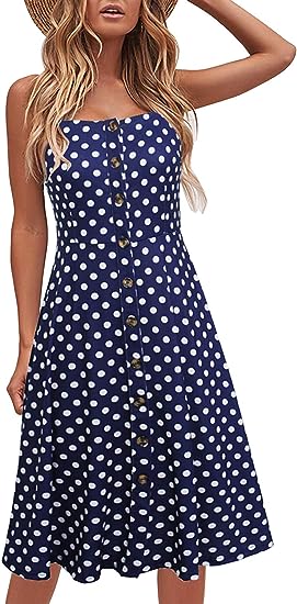 Photo 1 of Berydress Women's Casual Beach Summer Dresses Solid Cotton Flattering A-Line Spaghetti Strap Button Down Midi Sundress size XL
