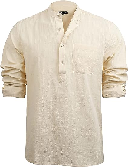 Photo 1 of Alizeal Mens Casual Cotton Henley Shirt Long Sleeve Button Down Beach Vacation XXL
