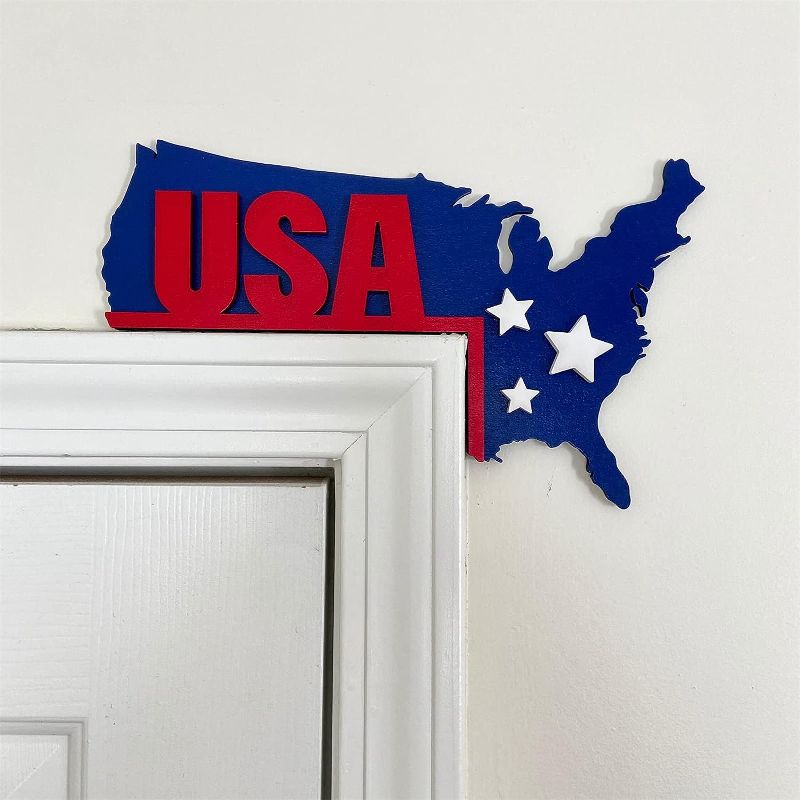 Photo 1 of 3 PACK --- 4th of july Decoration Wooden Patriotic Door Corner Frame, Patriotic Door Sign Wall Decor, Red White Blue USA Map Hanging Door Decor Independence Day Decor for Porch Wall Memorial Day Party Decor
