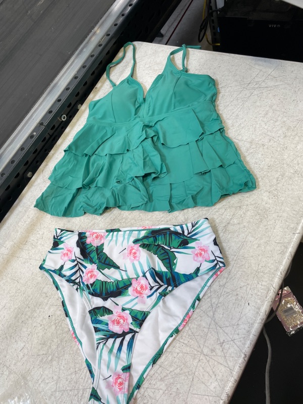 Photo 1 of 2 PIECE GREEN FLORAL BATHING SUIT M