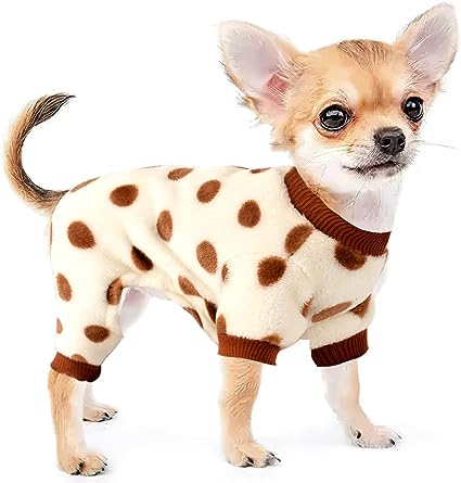 Photo 1 of 2 PACKS --- Chihuahua Pajamas for Dogs Small Puppy Pjs Fleece Winter Warm Dog Jumpsuit Cute Pet Clothes Tiny Dog Sweater Clothing Yorkie Teacup Outfits (Polka dot Beige, Small)