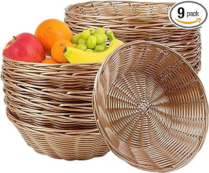 Photo 1 of 10 Pack Plastic Round Basket,Woven Bread Baskets Small Gift Baskets Food Storage Basket Fruit Basket for Kitchen Restaurant Centerpiece Display Christmas Gifts
