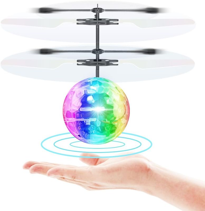Photo 1 of 3 TOYS --- Toyk Flying Ball Infrared Induction RC Flying Toy for Kids Adults Built-in LED Light Disco Helicopter Teenagers Shining Colorful Flying Drone Indoor and Outdoor Games for Boys and Girls