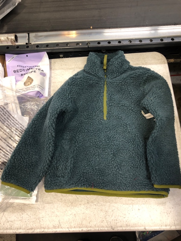 Photo 2 of Amazon Essentials Boys and Toddlers' Polar Fleece Lined Sherpa Quarter-Zip Jacket X-Small Dark Green