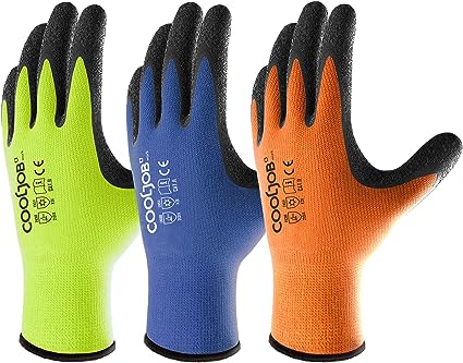 Photo 1 of COOLJOB High-vis Reusable Safety Work Gloves Pack of 9, Palm Dipped, Anti-Slip, Rubber Coated Grip Gloves for Gardening, Weeding, Moving and Landscaping, Assorted Bright Colors for Men & Women, LARGE