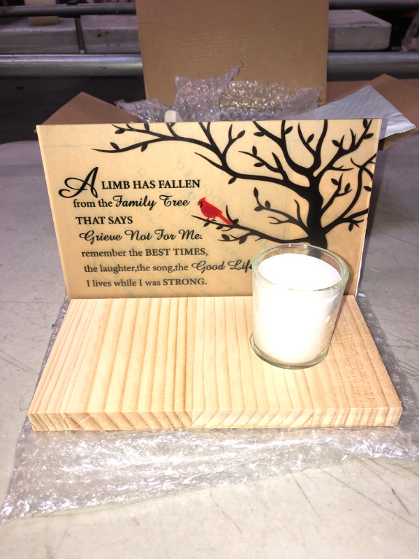 Photo 1 of 3 Pcs Sympathy Gifts Memorial Candle Acrylic and Wooden in Loving Memory Wedding Signs for Loss of Loved One Memorial Sign Bereavement Gifts