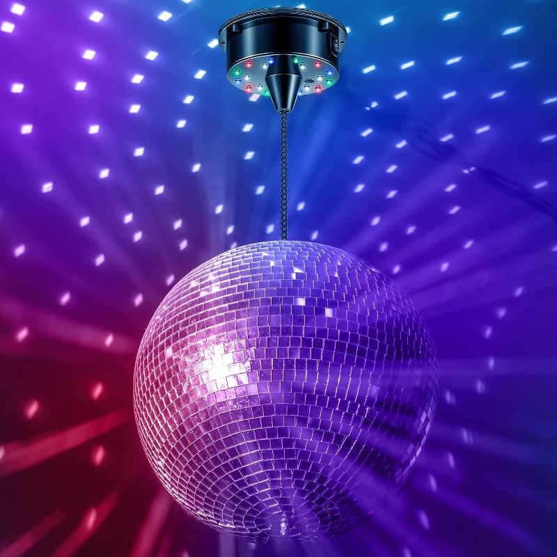 Photo 2 of 6RPM Rotating Disco Ball Disco Ball Mount Electric Motor with Lights 4 Colors for 6 8 12 Inch Disco Ball (Not Included) 2 Mode for Christmas Party DJs Bands Pubs Weddings Night Clubs
