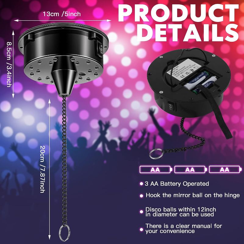 Photo 1 of 6RPM Rotating Disco Ball Disco Ball Mount Electric Motor with Lights 4 Colors for 6 8 12 Inch Disco Ball (Not Included) 2 Mode for Christmas Party DJs Bands Pubs Weddings Night Clubs
