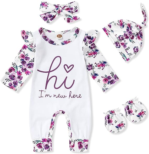 Photo 1 of GRNSHTS Baby Newborn Girl Romper Infant Letter Print Bodysuit Jumpsuit+Hat+Headband Coming Home Clothes Outfit Set
SIZES 1-3M