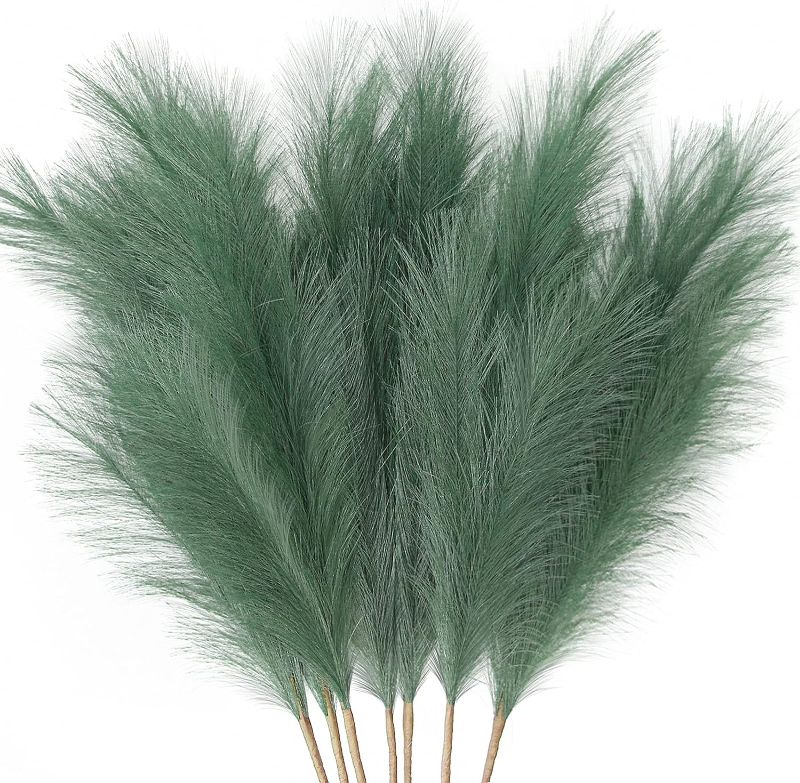 Photo 1 of ZIFTY 7-Pcs 38"/3.1FT Faux Pampas Grass Large Tall Fluffy Artificial Fake Flower Boho Decor Bulrush Reed Grass for Vase Filler Farmhouse Home Wedding Decor (Green)
