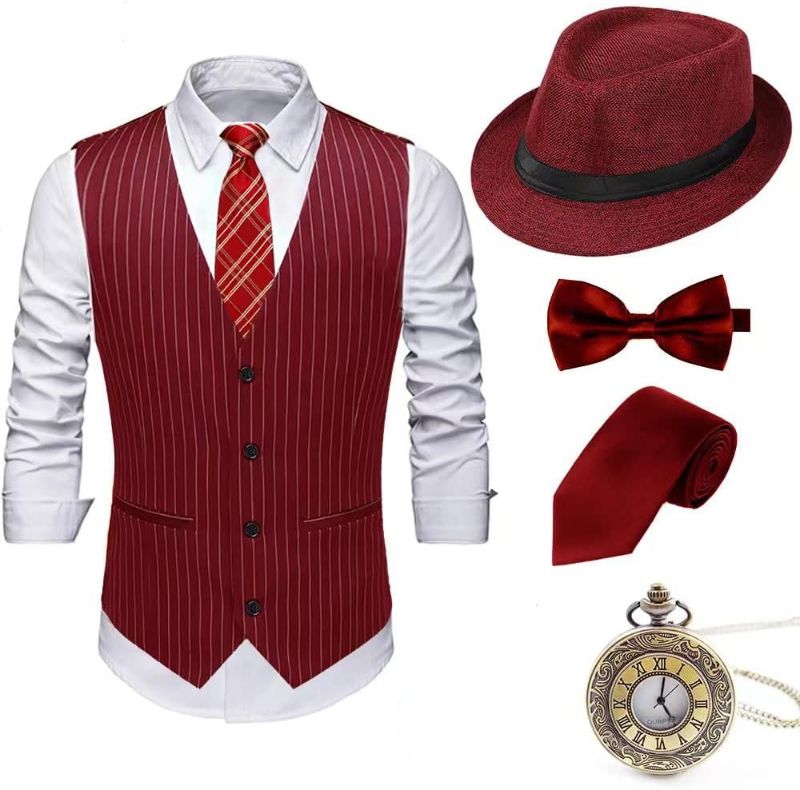 Photo 1 of Gionforsy 1920s KIDS Vest Accessories Gatsby Gangster Costume Accessories Set 20s Hat Suspenders Bow Tie Vintage Pocket Watch (SIZE 5)
