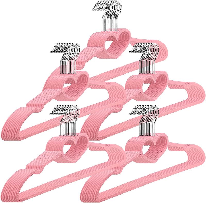 Photo 1 of 50 Pieces Cute Heart Hangers with 360 Degree Swivel Hook Heavy Duty Clothes Hanger (Pink)
