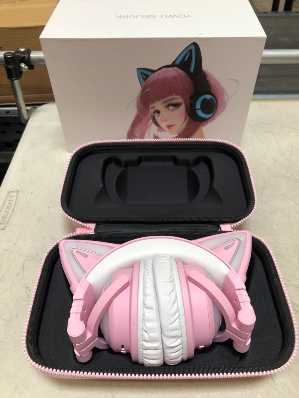Photo 3 of YOWU RGB Cat Ear Headphone 3G Wireless 5.0 Foldable Gaming Pink Headset with 7.1 Surround Sound, Built-in Mic & Customizable Lighting and Effect via APP, Type-C Charging Audio Cable -Pink
