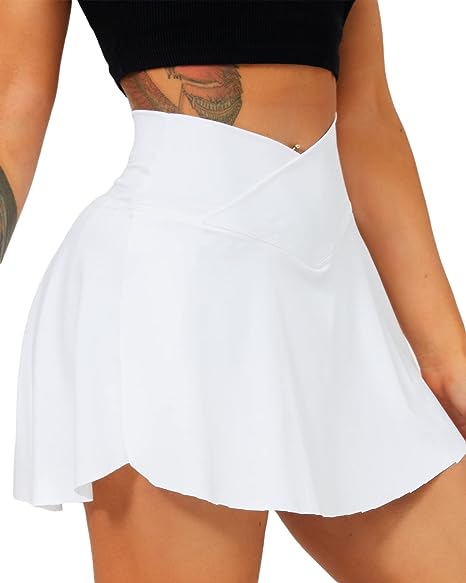 Photo 1 of Navneet Women Pleated Tennis Skirt with Pockets Shorts Crossover High Waisted Athletic Golf Skorts Workout Sports Skirts
