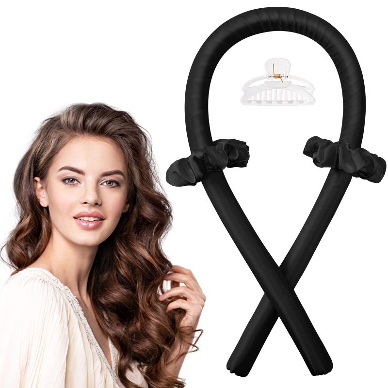 Photo 1 of Heatless Curling Rod Headband, IENIN Heatless Hair Curler No Heat Hair Curlers to Sleep in Curl Ribbon with Scrunchies Hair Clips Overnight Hair Curlers Hair Roller for Women Long Hair Styling Tools A-Black (2 PACK)