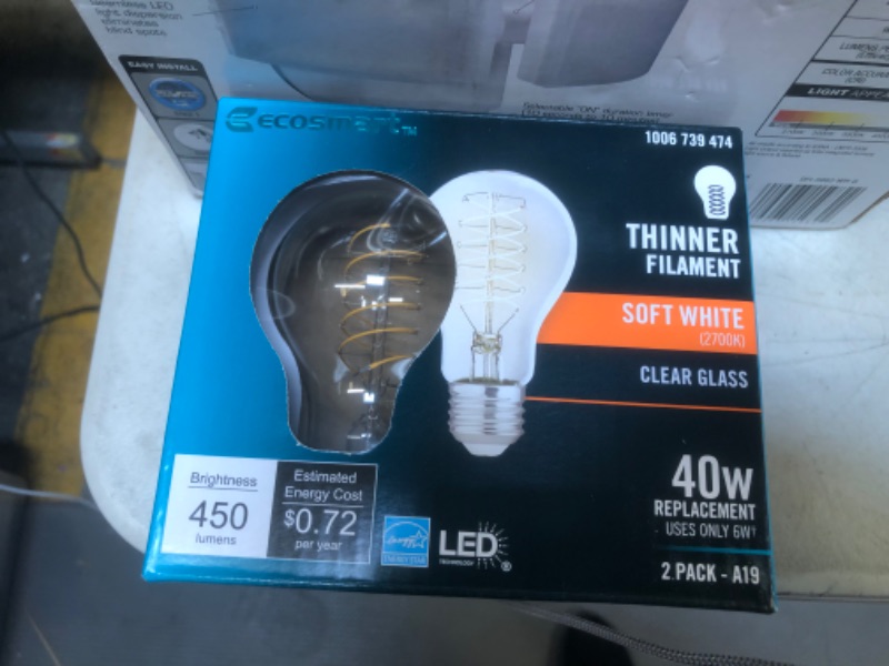 Photo 2 of 40-Watt Equivalent A19 ENERGY STAR and CEC Dimmable Fine Bendy Filament LED Light Bulb Soft White (2-Pack)