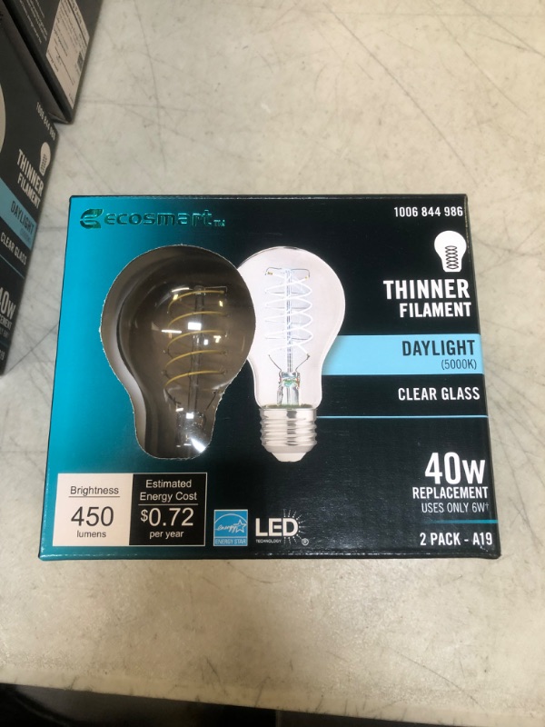 Photo 2 of 40-Watt Equivalent A19 ENERGY STAR and CEC Dimmable Fine Bendy LED Light Bulb Daylight (2-Pack)