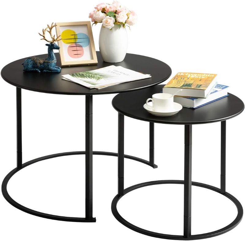 Photo 1 of 2 PC ROUND BLACK TABLES - NESTING TEA TABLE (72 X 12 X 72 CM)