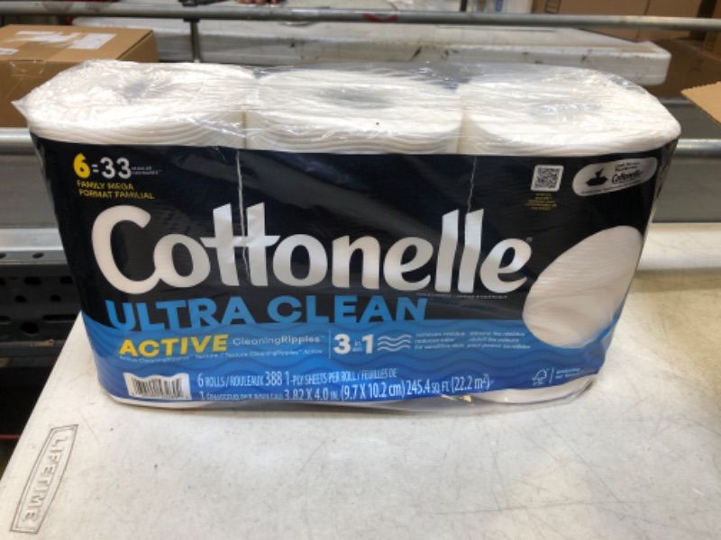 Photo 2 of Cottonelle Ultra Clean Toilet Paper with Active CleaningRipples Texture, Strong Bath Tissue, 6 Family Mega Rolls (6 Family Mega Rolls = 33 Regular Rolls), 388 Sheets per Roll