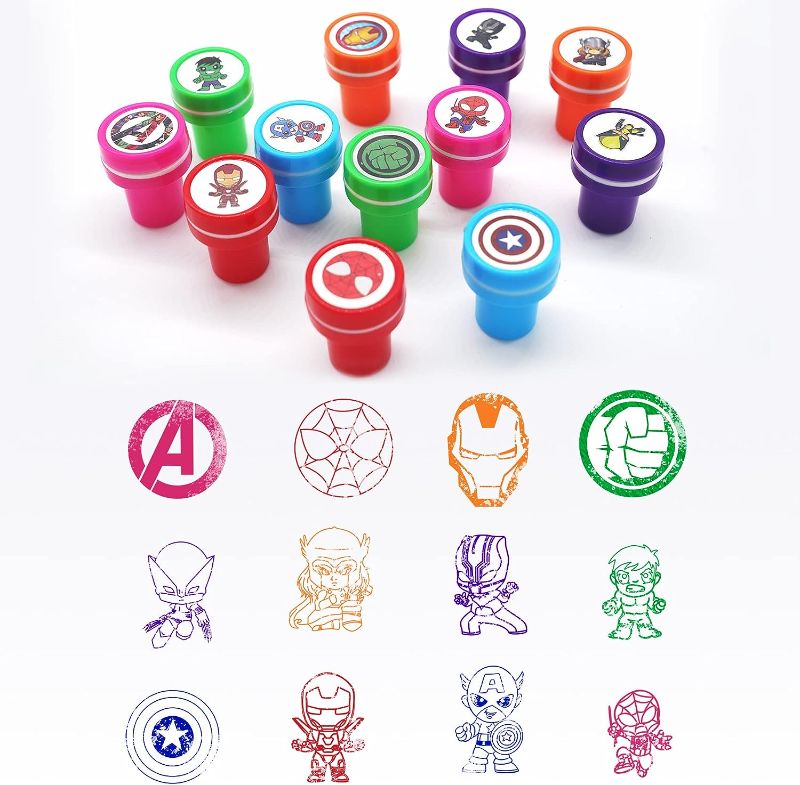 Photo 1 of 24 Pcs Carton Anime Themed Stampers for Kids, Super Hero Birthday Party Supplies Favors, Classroom Rewards Prizes, Goody Bag Treat Bag Stuff for Birthday Party Gifts
